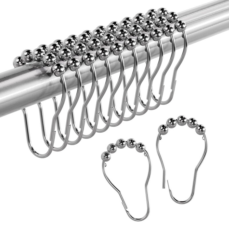 Amazer Shower Curtain Rings, Rust-Resistant Metal Shower Hooks Ring Shower Rings for Curtain Rolling Shower Curtain Hooks for Bathroom Shower Rod Shower Curtain Hangers, Set of 12, Chrome - Image 1